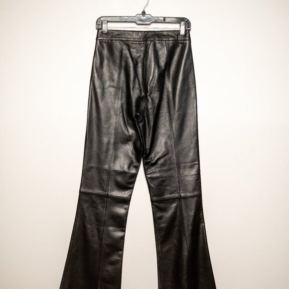 Maje Black Leather Pants Cropped Flare Lambskin High Rise Trousers Size 36 - Picture 2 of 3